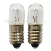 Pair of miniature 12v 5w E10 base lamps, clear glass with metal screw base, 10mm diameter and 28mm length.